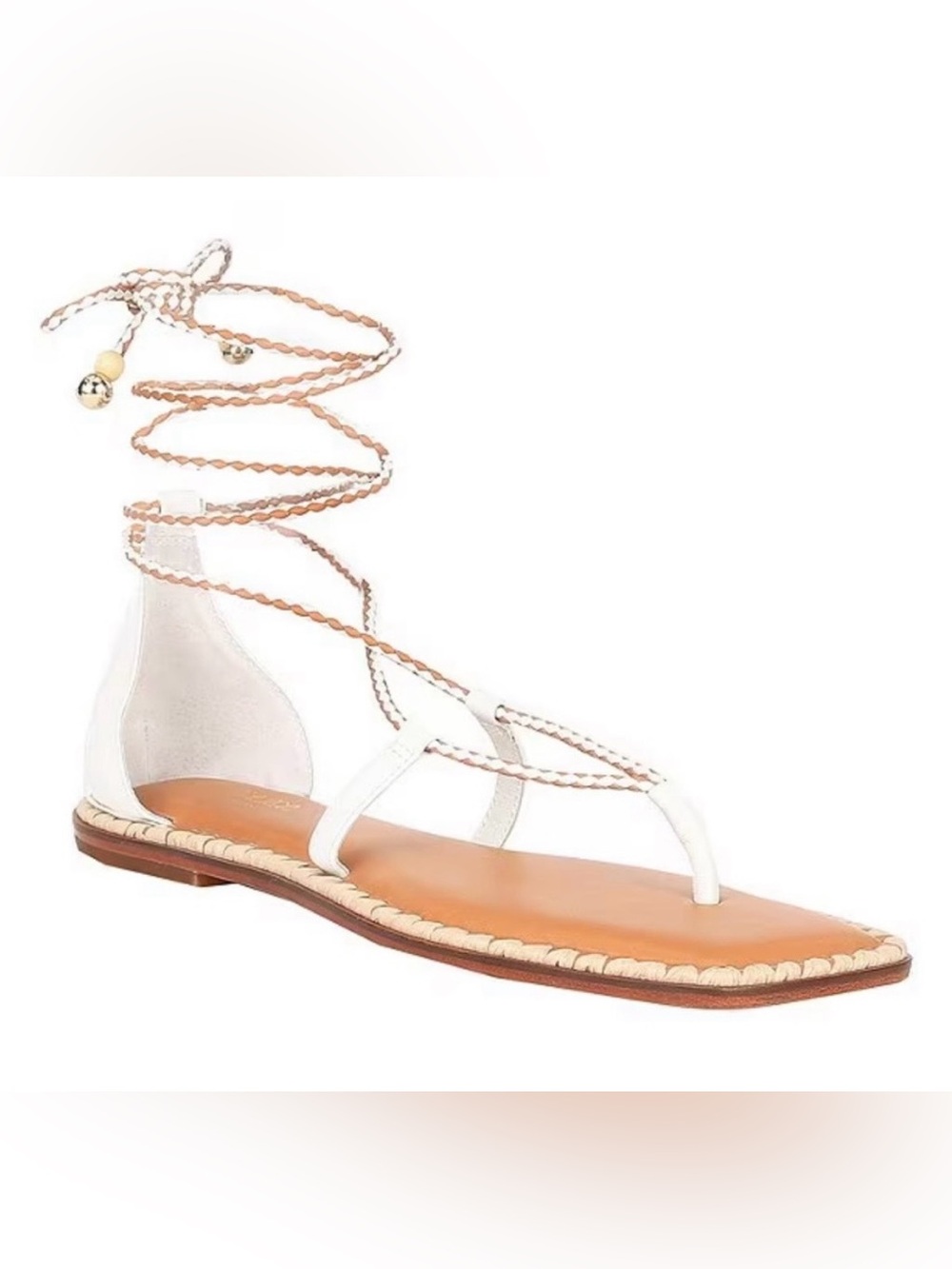ANTONIO MELANI Alhambra White Leather Toe-Ring Lace-Up Sandal